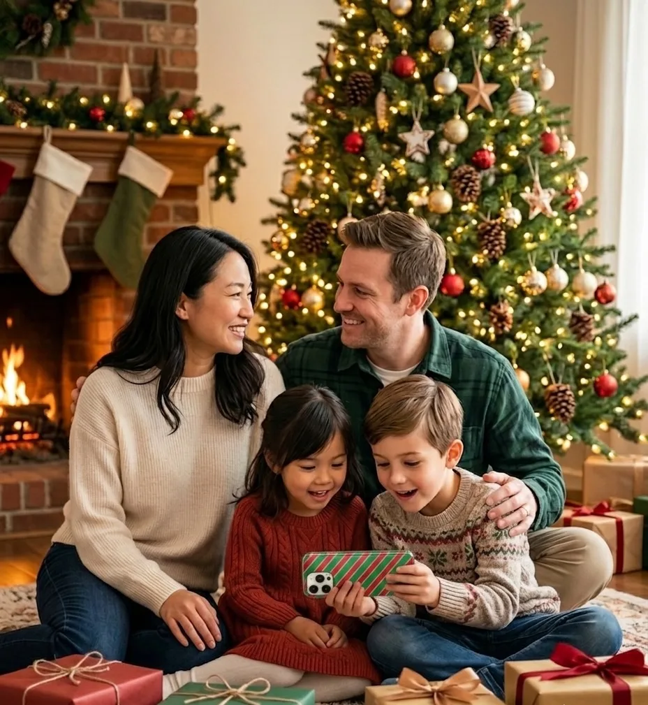Family enjoying Christmas morning together